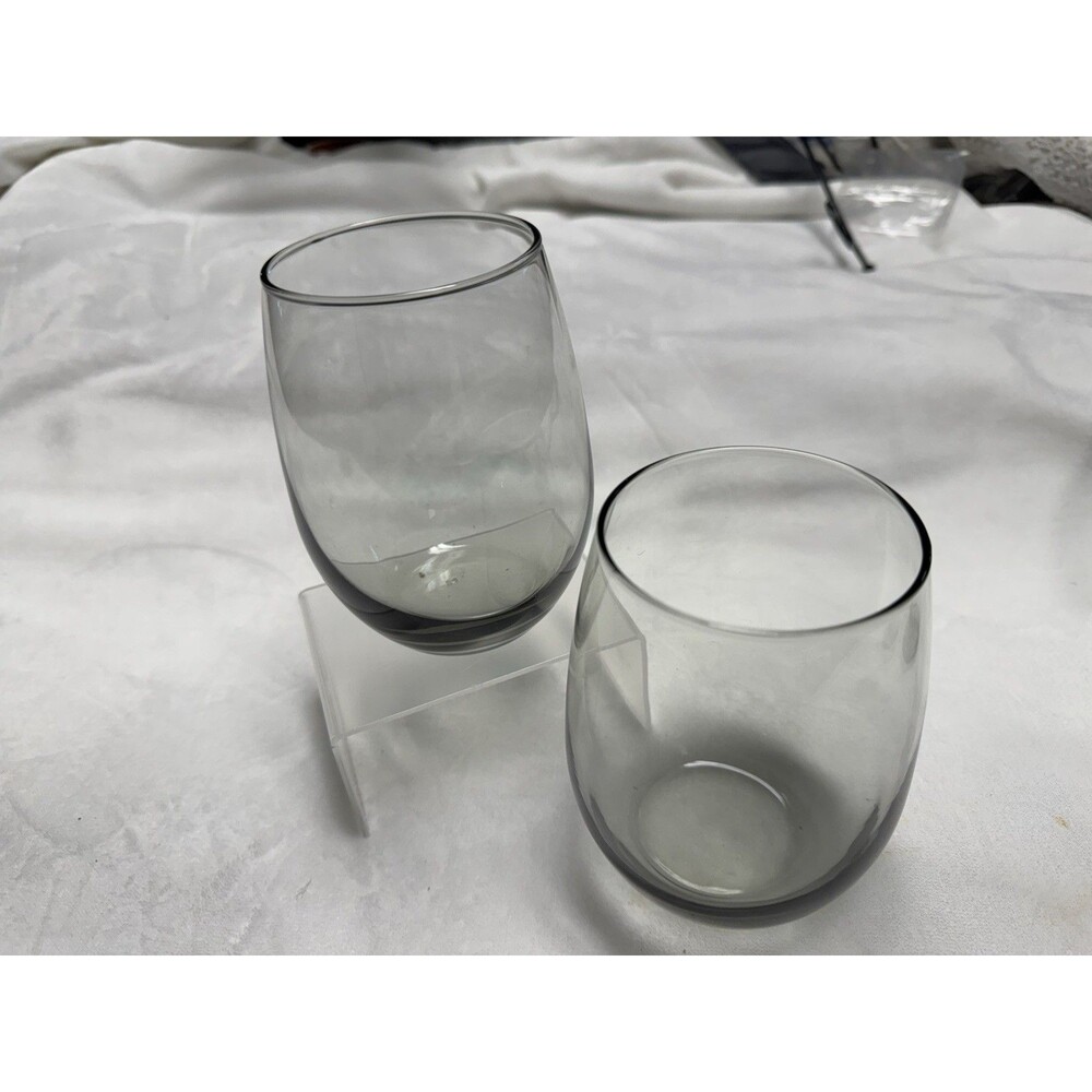 Lot Of 2 Libbey Gray 5 Inch Stemless Wine Glass Tumblers